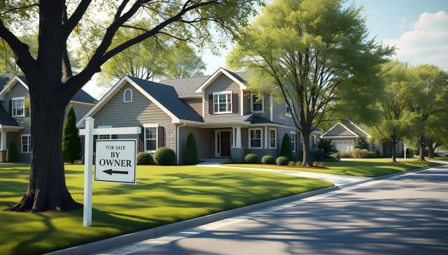 suburban home with for sale by owner sign